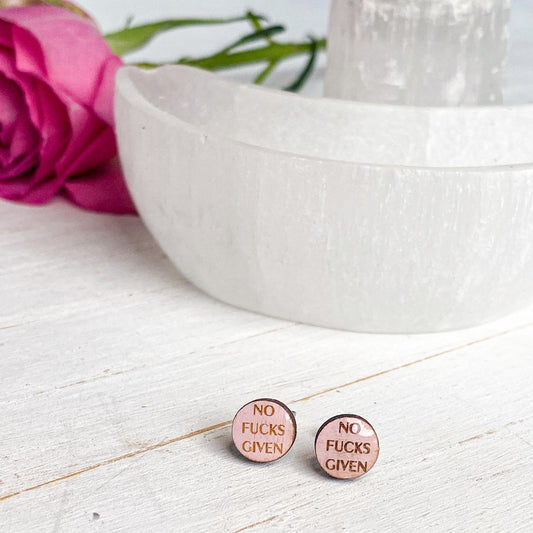 'No Fucks Given' Pink Circle Earrings