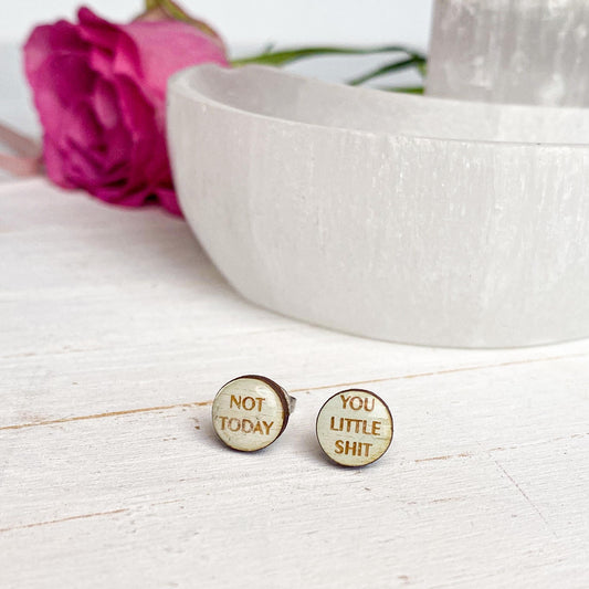 'Not Today you Little Shit' Green Circle Earrings